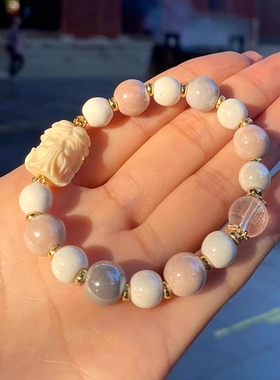 灰粉九尾狐手串白心经香灰瓷原创