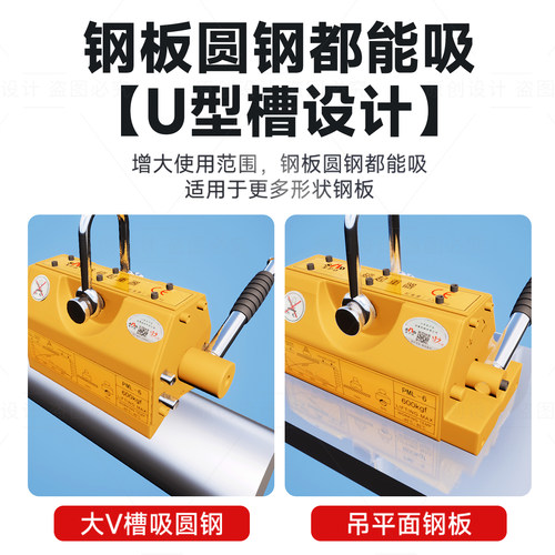 圣沪达永磁起重器强磁力吊400/600KG吸盘1/2T3/5吨磁铁圆钢板吊具 - 图1
