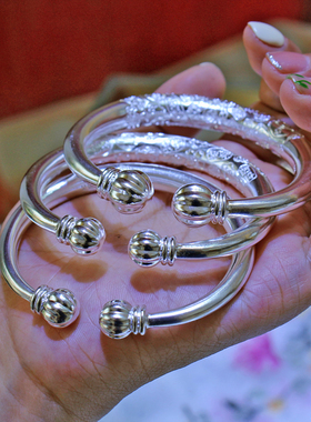 999纯银手镯来料加工开口实心女