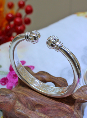 足银999南瓜头吉言泥鳅背银手镯