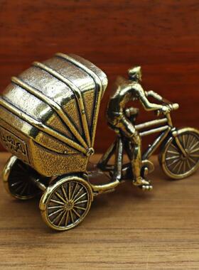 黄铜黄包三轮车微景观模型工艺品