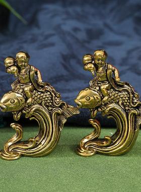 黄铜锦鲤童子摆件创意礼品