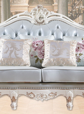 珍珠白欧式美式古典别墅实木家具86-33沙发8002长茶几1