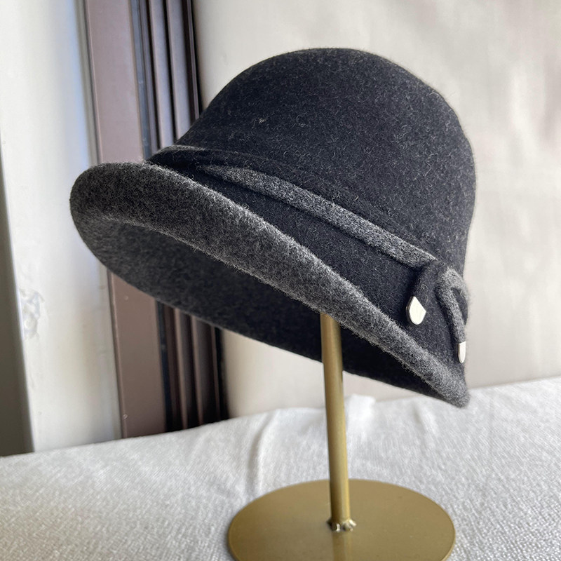 法式卷边羊毛混纺渔夫帽子女复古时尚百搭保暖盆帽秋冬可折叠礼帽 - 图2
