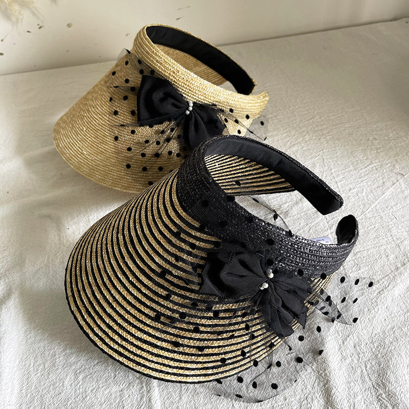 日本细麦杆草蕾丝蝴蝶结空顶帽子女大沿遮阳帽防晒帽发箍草帽夏季,淘宝优惠券,粉丝福利购,淘宝优惠卷