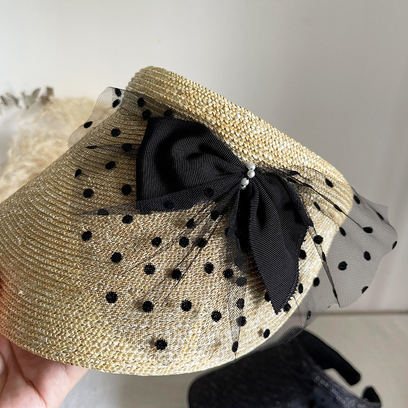 日本细麦杆草蕾丝蝴蝶结空顶帽子女大沿遮阳帽防晒帽发箍草帽夏季,淘宝优惠券,粉丝福利购,淘宝优惠卷