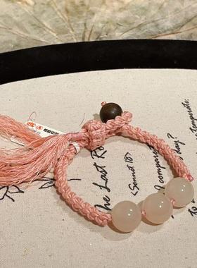和田玉3颗藕粉 粉色单圈手绳AZB0394