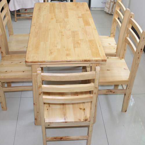 全实木餐桌椅子组合原木饭桌长方形桌小户型家具餐厅饭店柏木桌子 - 图3