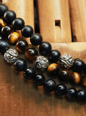 【溪迟】Lone Ones 6mm 天然石 925银手链 缀刻印图腾手串