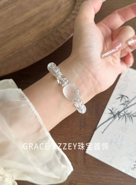 天然白水晶手链女凯蒂猫招财