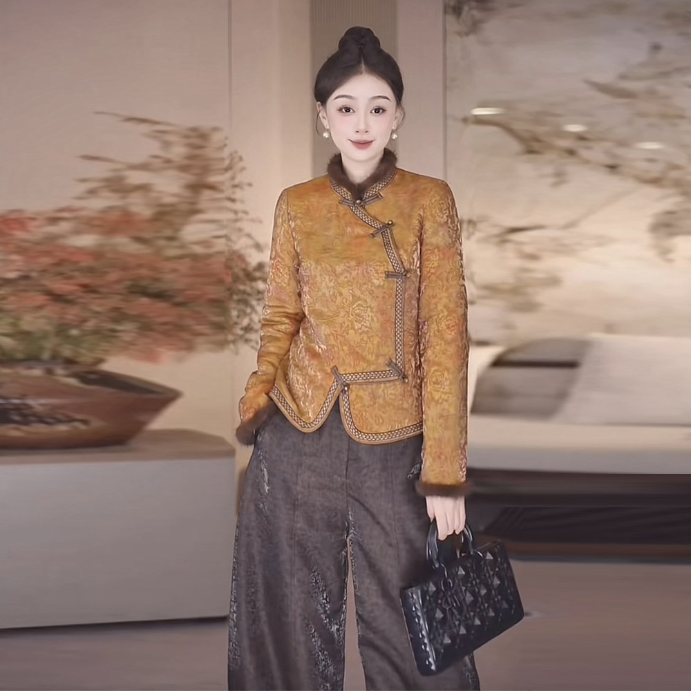 新中式国风棉衣外套女套装气质百搭显瘦加绒加厚九分阔腿裤两件套,淘宝优惠券,粉丝福利购,淘宝优惠卷