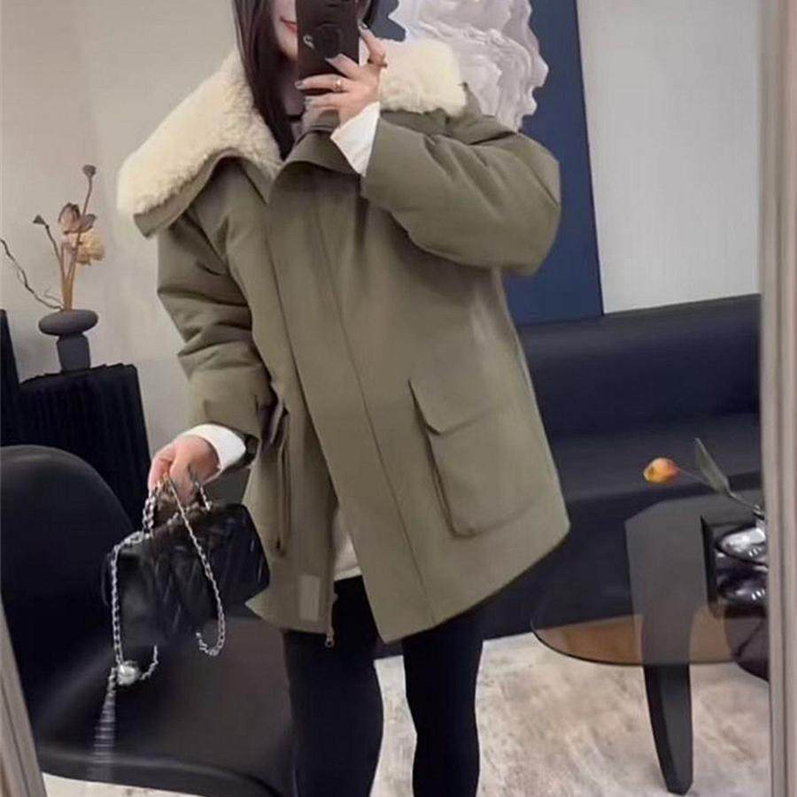 大翻领羊羔毛加厚工装派克服女中长款2025冬季新款保暖冲锋衣外套,淘宝优惠券,粉丝福利购,淘宝优惠卷