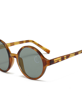 玻璃片太阳镜无度数防强光复古圆形男女大框平光墨镜开车驾驶街拍