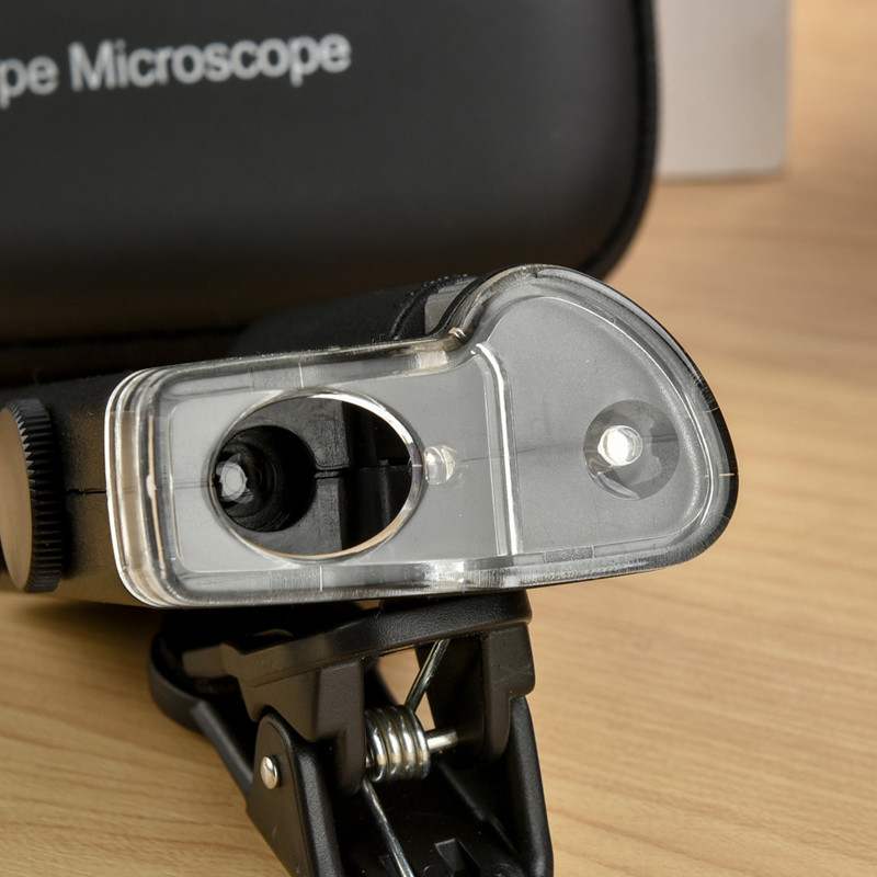 60倍100倍放大镜带灯 便携显微镜 镜头通用夹