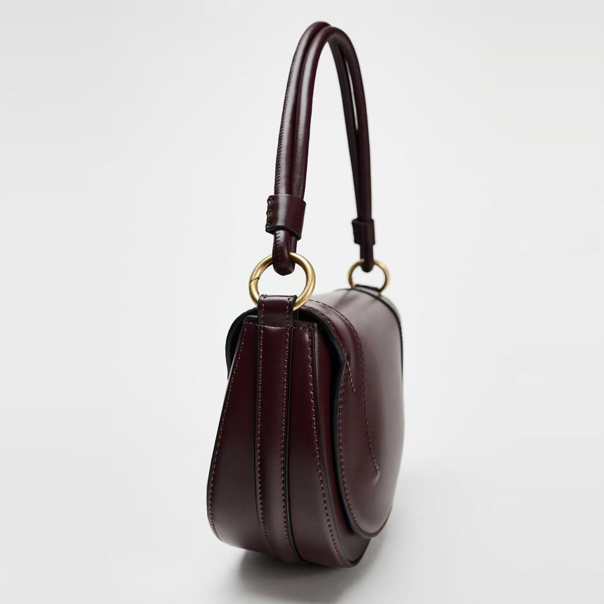 Z家女包2024新款冬季撞色缉线饰手提包时尚单肩斜挎包翻盖硬质包 - 图2