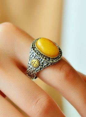 s925纯银戒指空托霸气diy玉石