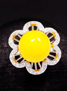 戒指空托女士奢华DIY珍珠蓝珀