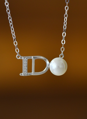 女款S925纯银圆珠镶嵌托吊坠空托