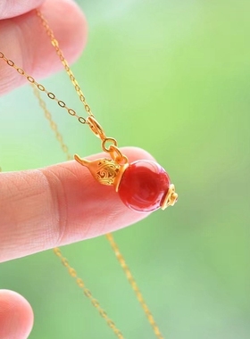 女款S925纯银圆珠镶嵌托吊坠空托