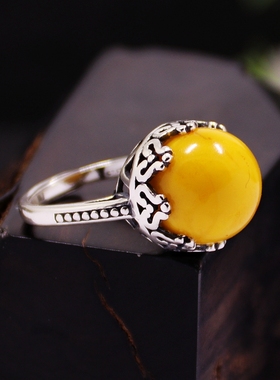 diy复古镶嵌蜜蜡珍珠戒指空托