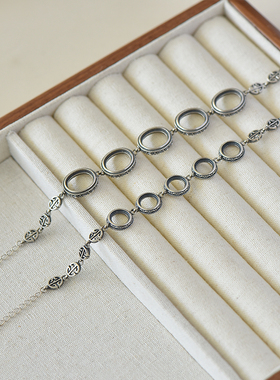 S925纯银手链空托复古多石位镶嵌