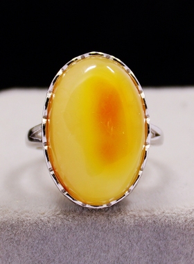 diy纯银女士蜜蜡琥珀戒指空托