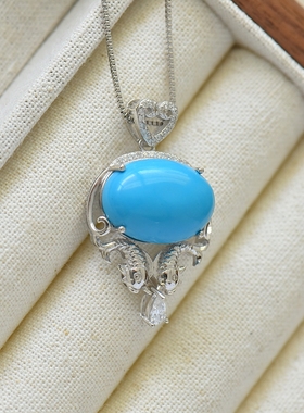 女款S925纯银宝石镶嵌托吊坠空托