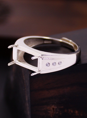 diy方形蜜蜡玉石镶嵌戒指空托