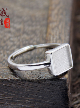 纯银戒指托时尚几何图形蓝珀