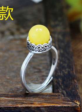 纯银戒指空托DIY镶嵌蓝珀珍珠