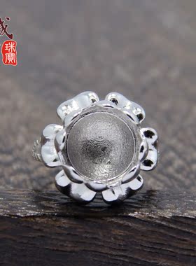 纯银戒指空托荷花款托蓝珀封底