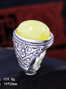 diy霸气风兽面蜜蜡琥珀戒指空托