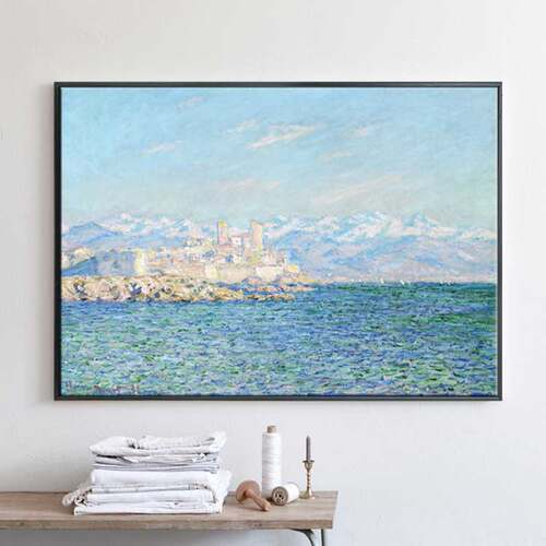 蔚蓝海岸莫奈抽象装饰画客厅油画横幅画餐厅玄关壁画卧室挂画墙画 - 图1