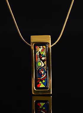 欧美风油画珐琅彩镀k金项链女景泰蓝吊坠毛衣链礼物小众轻奢闺蜜