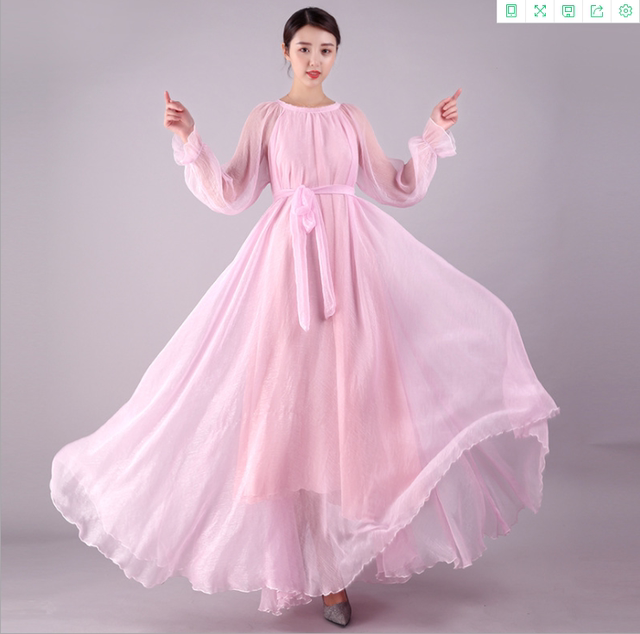 Super fairy golden silk chiffon solid color dress on the beach