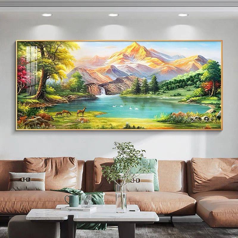 聚宝盆钻石画满钻新款客厅大幅高级感风景山水靠山图5D粘钻十字绣,淘宝优惠券,粉丝福利购,淘宝优惠卷