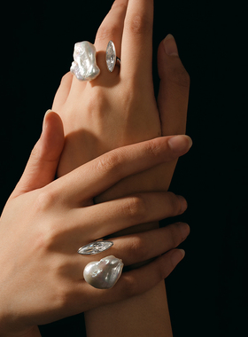 UNI优霓 人鱼泪巴洛克珍珠开口戒2024年新款戒指原创小众设计男女