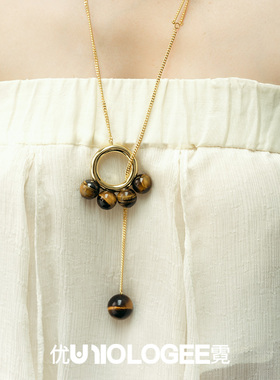 UNI优霓 虎眼石星球长项链原创小众2024秋冬新品毛衣链颈饰男女