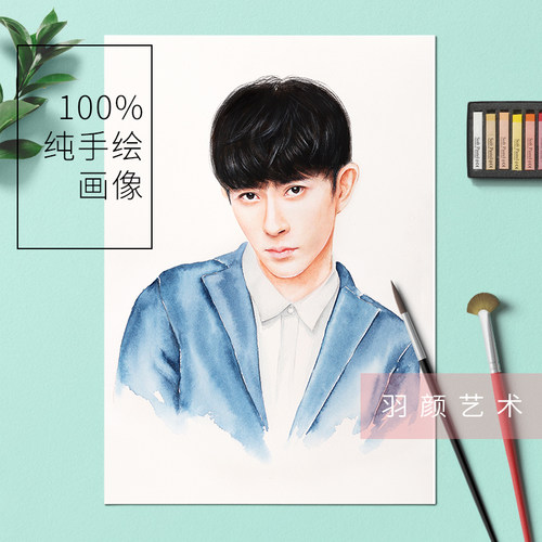 手绘肖像画水彩画像定制真人画人物画素描头像画宠物水彩代画原创 - 图0