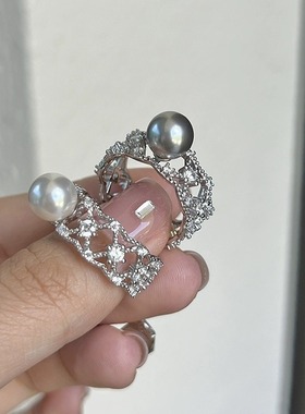 Lucky K S925纯银蕾丝镂空复古施家珍珠戒指女轻奢小众精致指环