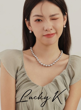 Lucky K 气质白色灰色纯银项链施家大珠锁骨链