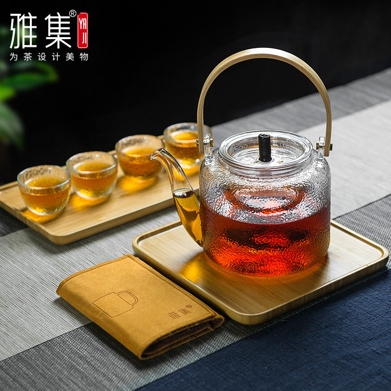 雅集提梁壶玻璃煮茶壶黑茶蒸茶器 雅集茶壶