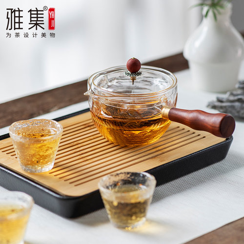 雅集茶具月映壶耐热侧把壶玻璃煮茶壶白茶煮茶器办公家用壶500ml - 图1