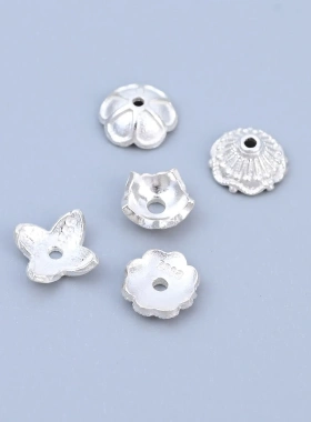 S925纯银小花托花帽垫片 小清新素银款DIY手工编绳串珠隔片配件