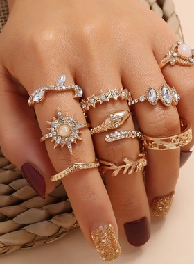 Trendy Geometric Moon Knuckle Finger Rings Set For Women