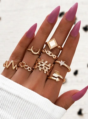 Boho Geometry Knuckle Finger Rings Set For Women Crystal