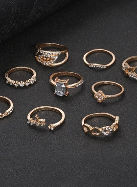 9pcs/Set Retro Heart Star Ring Sets For women Boho Leaves