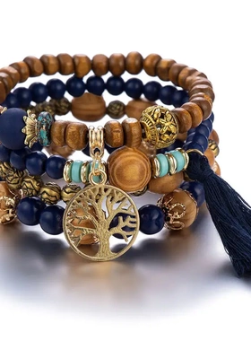 4Pcs Bohemia Tree Of Life Charm Beaded Bracelet Set For
