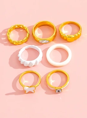Fashion Butterfly Knuckle Ring Set For Women Crystal Yellow