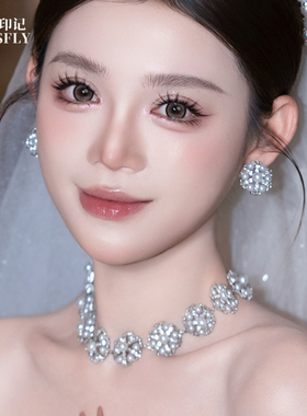 法式新娘婚纱礼服饰品花朵项链耳钉女轻奢精致锁骨链高级感颈链